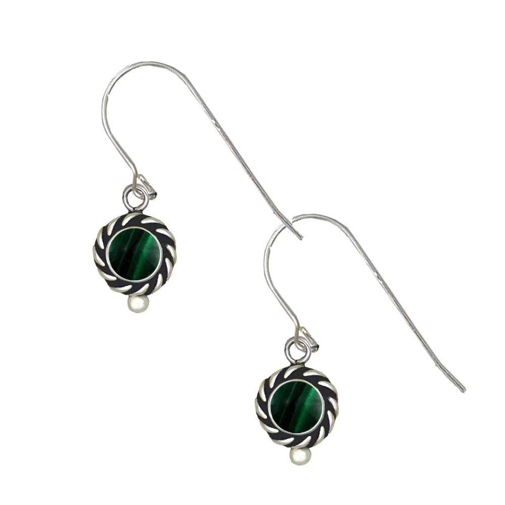 Sterling Silver Little Malachite Gemstone Drop Dangle Earrings